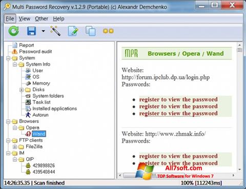 Ekraanipilt Multi Password Recovery Windows 7