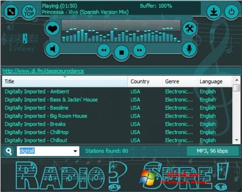 Ekraanipilt RadioSure Windows 7