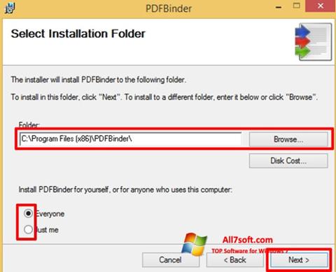 Ekraanipilt PDFBinder Windows 7