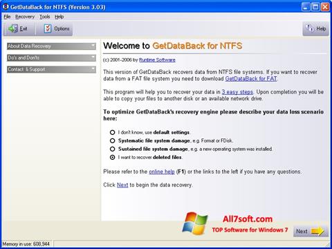 Ekraanipilt GetDataBack Windows 7