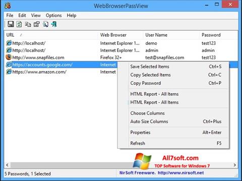 Ekraanipilt WebBrowserPassView Windows 7