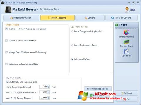 Ekraanipilt Mz RAM Booster Windows 7