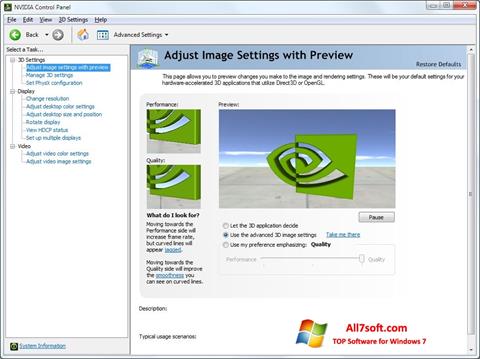 Ekraanipilt NVIDIA ForceWare Windows 7