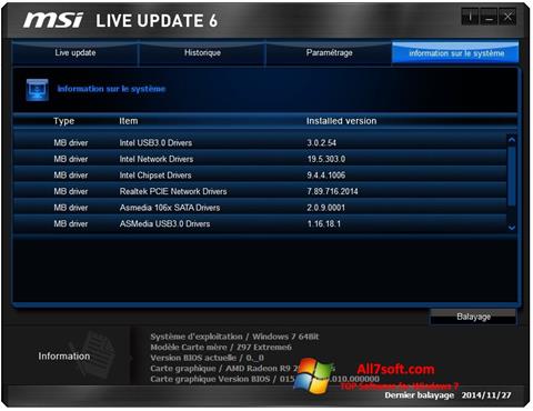 Ekraanipilt MSI Live Update Windows 7