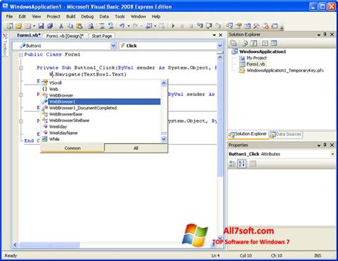 Ekraanipilt Microsoft Visual Basic Windows 7