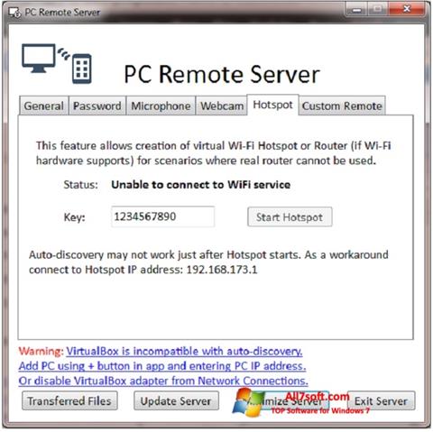 Ekraanipilt PC Remote Server Windows 7