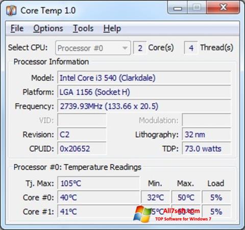Ekraanipilt Core Temp Windows 7