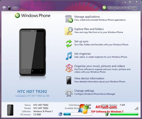 Ekraanipilt Windows Phone Device Manager Windows 7