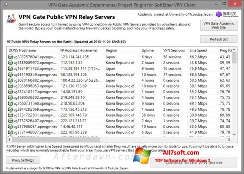 Ekraanipilt VPN Gate Windows 7