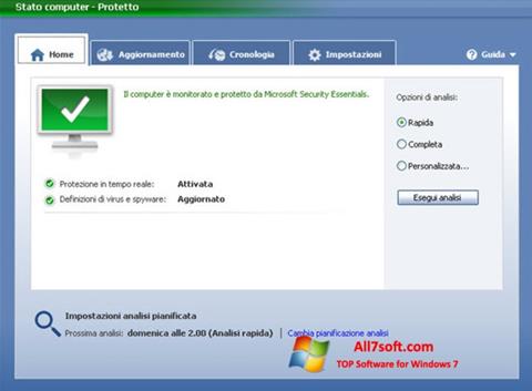 Ekraanipilt Microsoft Security Essentials Windows 7