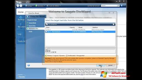 Ekraanipilt Seagate DiscWizard Windows 7
