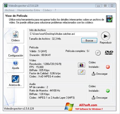 Ekraanipilt VideoInspector Windows 7