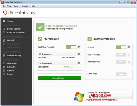 Ekraanipilt Avira Free Antivirus Windows 7