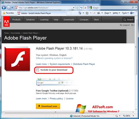 Ekraanipilt Adobe Flash Player Windows 7