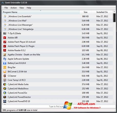 Ekraanipilt Geek Uninstaller Windows 7