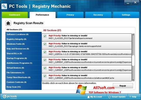 Ekraanipilt Registry Mechanic Windows 7