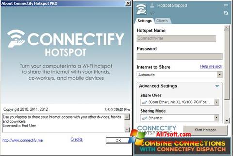 Ekraanipilt Connectify Hotspot PRO Windows 7