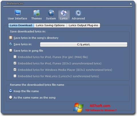 Ekraanipilt Minilyrics Windows 7