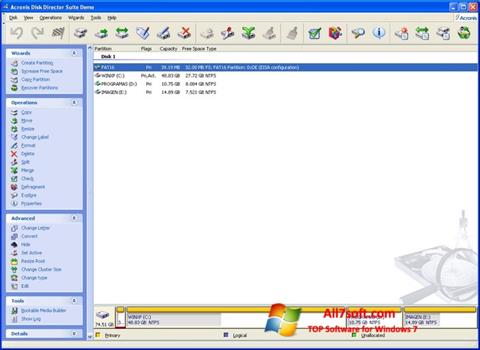 Ekraanipilt Acronis Disk Director Suite Windows 7