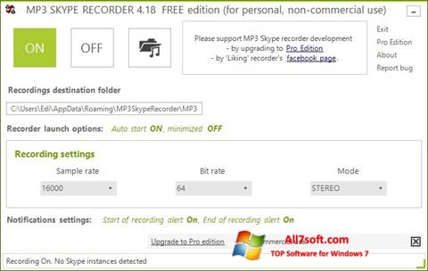 Ekraanipilt MP3 Skype Recorder Windows 7