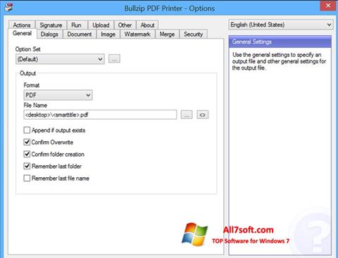Ekraanipilt BullZip PDF Printer Windows 7