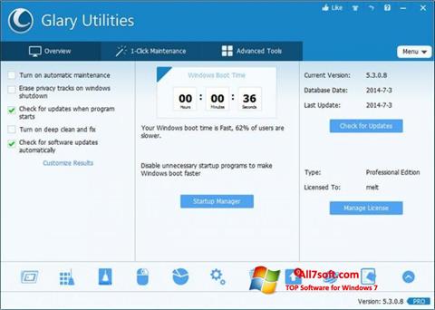 Ekraanipilt Glary Utilities Pro Windows 7