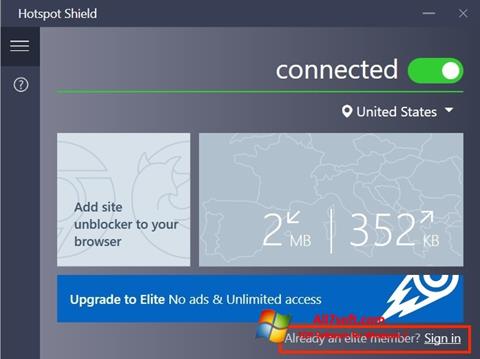 Ekraanipilt Hotspot Shield Windows 7