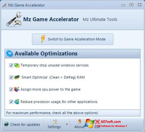Ekraanipilt Mz Game Accelerator Windows 7