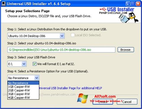 Ekraanipilt Universal USB Installer Windows 7