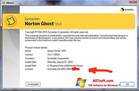 Ekraanipilt Norton Ghost Windows 7