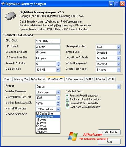 Ekraanipilt RightMark Memory Analyzer Windows 7
