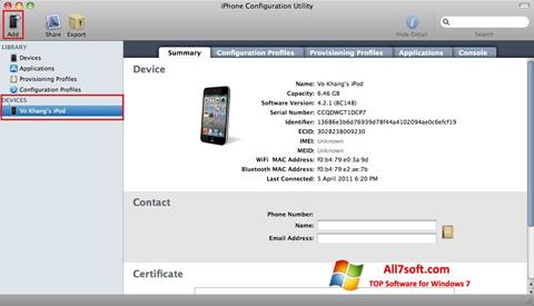 Ekraanipilt iPhone Configuration Utility Windows 7