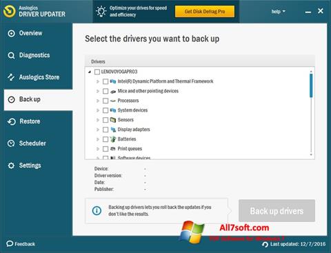 Ekraanipilt Auslogics Driver Updater Windows 7