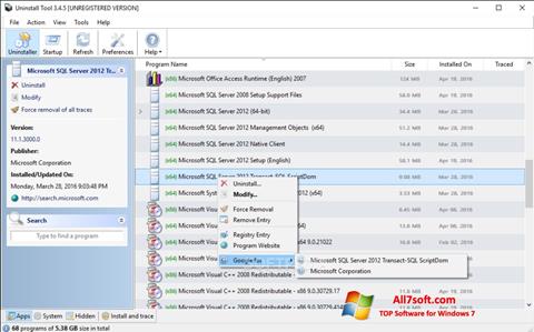 Ekraanipilt Uninstall Tool Windows 7