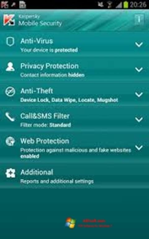 Ekraanipilt Kaspersky Mobile Security Windows 7