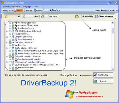 Ekraanipilt Driver Backup Windows 7