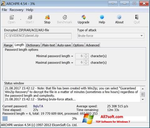 Ekraanipilt Advanced Archive Password Recovery Windows 7